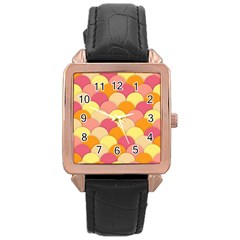 Scallop Fish Scales Scalloped Rainbow Rose Gold Leather Watch 