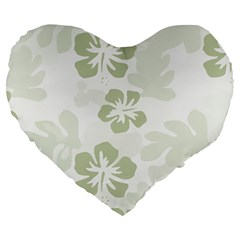 Hibiscus Green Pattern Plant Large 19  Premium Heart Shape Cushions by Alisyart