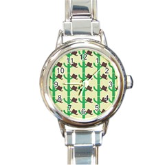 Cowboy Hat Cactus Round Italian Charm Watch