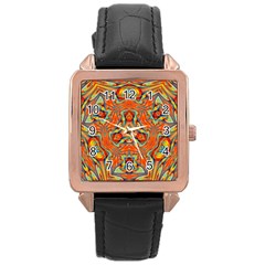 Kaleidoscope Background Mandala Rose Gold Leather Watch 