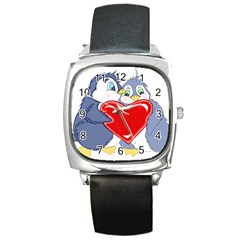 Penguin Love Square Metal Watch by retrotoomoderndesigns