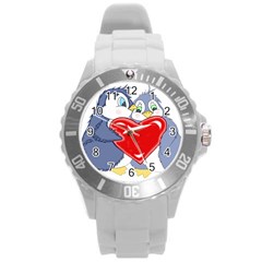 Penguin Love Round Plastic Sport Watch (l) by retrotoomoderndesigns