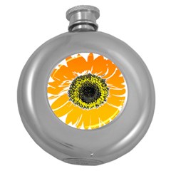 Sunflower Flower Yellow Orange Round Hip Flask (5 Oz) by Mariart