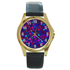 Squares Square Background Abstract Round Gold Metal Watch