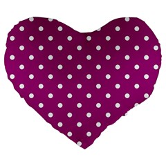 Polka Dots In Purple Large 19  Premium Flano Heart Shape Cushions by WensdaiAmbrose