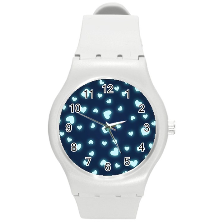 Light Blue Hearts Round Plastic Sport Watch (M)