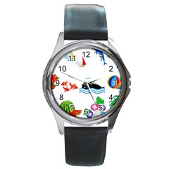 Summer Dolphin Whale Round Metal Watch by Alisyart