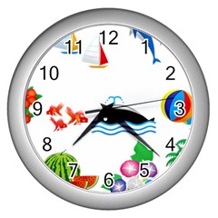 Summer Dolphin Whale Wall Clock (silver)