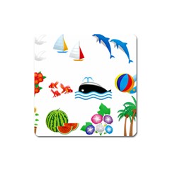 Summer Dolphin Whale Square Magnet by Alisyart