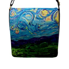 A Very Very Starry Night Flap Closure Messenger Bag (l) by arwwearableart