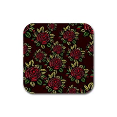 Roses Red Rubber Square Coaster (4 Pack)  by WensdaiAmbrose