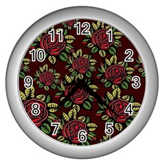 Roses Red Wall Clock (silver) by WensdaiAmbrose