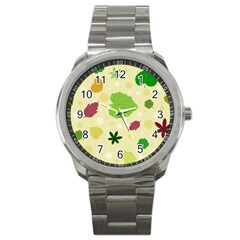 Leaves Background Leaf Sport Metal Watch by Mariart