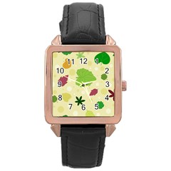 Leaves Background Leaf Rose Gold Leather Watch  by Mariart