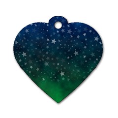 Background Blue Green Stars Night Dog Tag Heart (two Sides)