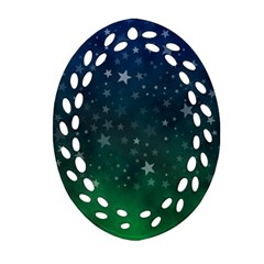 Background Blue Green Stars Night Ornament (oval Filigree)