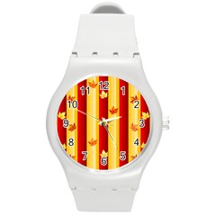 Autumn Fall Leaves Vertical Round Plastic Sport Watch (m)