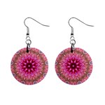 Flower Mandala Art Pink Abstract Mini Button Earrings Front