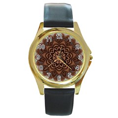 Abstract Art Texture Mandala Round Gold Metal Watch by Pakrebo