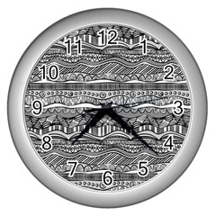 Ethno Seamless Pattern Wall Clock (silver) by Pakrebo