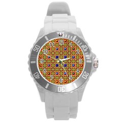 Background Image Tile Pattern Round Plastic Sport Watch (L)