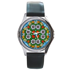 Mandala Background Colorful Pattern Round Metal Watch by Pakrebo