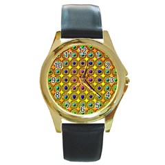 Background  Kaleidoscope Round Gold Metal Watch