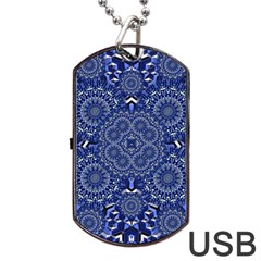 Farbenpracht Kaleidoscope Blue Dog Tag Usb Flash (two Sides)