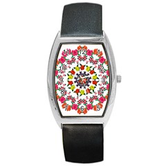 Tile Background Image Color Pattern Flowers Barrel Style Metal Watch by Pakrebo