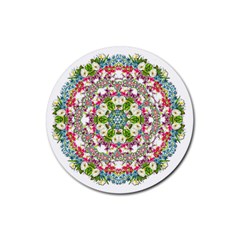 Floral Wreath Tile Background Image Rubber Coaster (Round) 