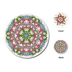 Floral Wreath Tile Background Image Playing Cards (Round)