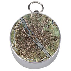 Paris Map City Old Silver Compasses by Pakrebo