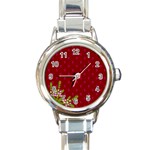 Vivid Burgundy & Heather Round Italian Charm Watch Front