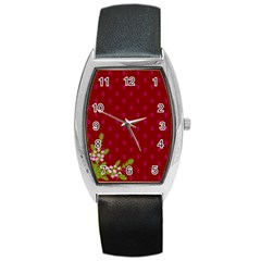 Vivid Burgundy & Heather Barrel Style Metal Watch by WensdaiAmbrose