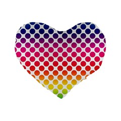 Rainbow Polka Dots Standard 16  Premium Flano Heart Shape Cushions