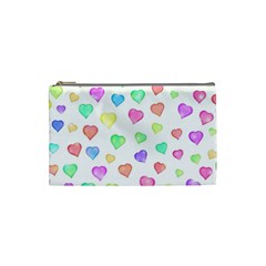 Pastel Rainbow Hearts Cosmetic Bag (small) by retrotoomoderndesigns