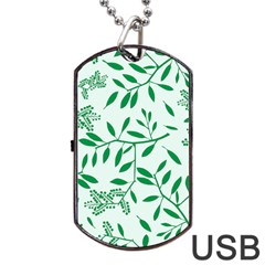 Leaves Foliage Green Wallpaper Dog Tag Usb Flash (one Side) by Mariart