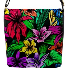 Neon Hibiscus Flap Closure Messenger Bag (s)