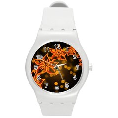Flowers Background Bokeh Leaf Round Plastic Sport Watch (m) by Mariart