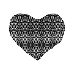 Black And White Filigree Standard 16  Premium Flano Heart Shape Cushions by retrotoomoderndesigns