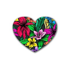 Neon Hibiscus Rubber Coaster (heart) 