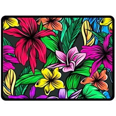 Neon Hibiscus Double Sided Fleece Blanket (large) 