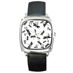 Dragonflies Pattern Square Metal Watch by Valentinaart