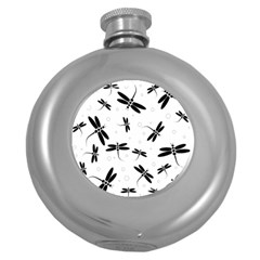 Dragonflies Pattern Round Hip Flask (5 Oz) by Valentinaart