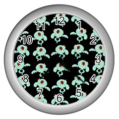 Squidward In Repose Pattern Wall Clock (silver) by Valentinaart