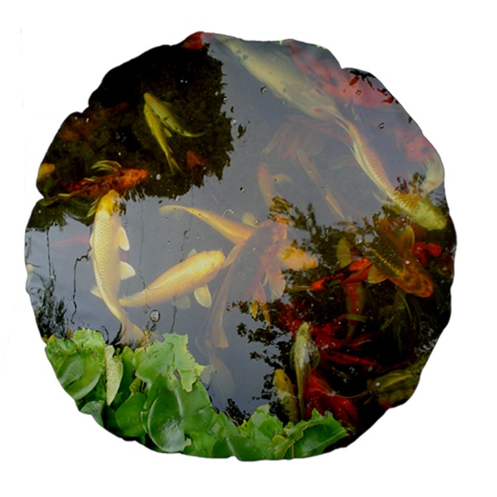 Koi Fish Pond Large 18  Premium Flano Round Cushions