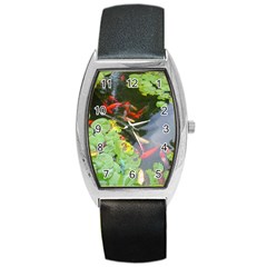 Koi Fish Pond Barrel Style Metal Watch by StarvingArtisan