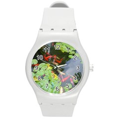 Koi Fish Pond Round Plastic Sport Watch (m) by StarvingArtisan