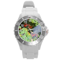 Koi Fish Pond Round Plastic Sport Watch (l) by StarvingArtisan