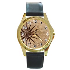 Vintage Compass Round Gold Metal Watch